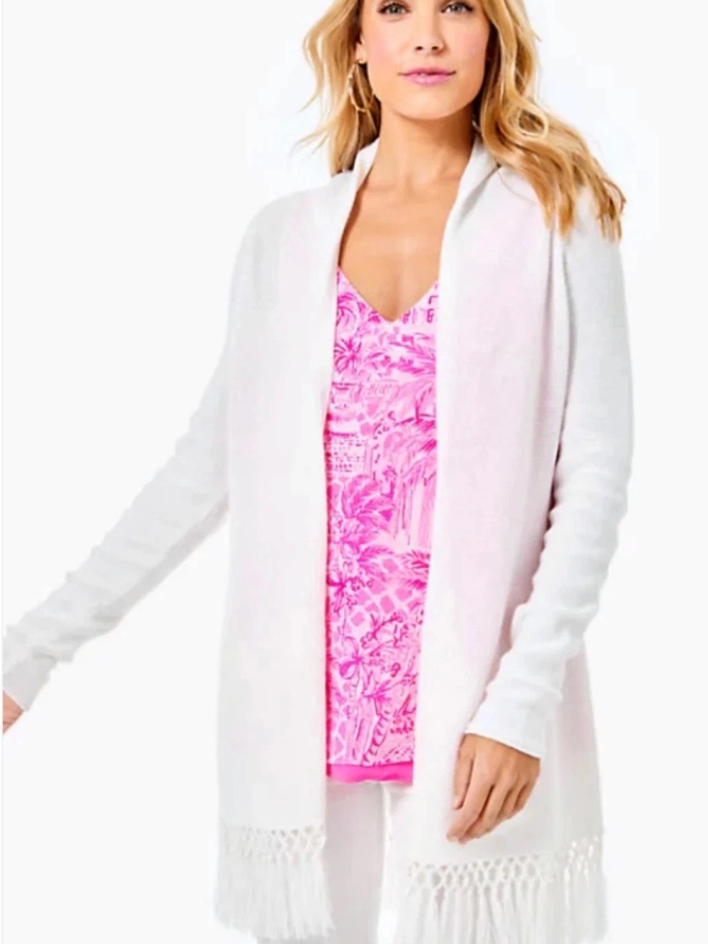 Lilly Pulitzer Resort White Fringe-Hem Tatum Cardigan xl new